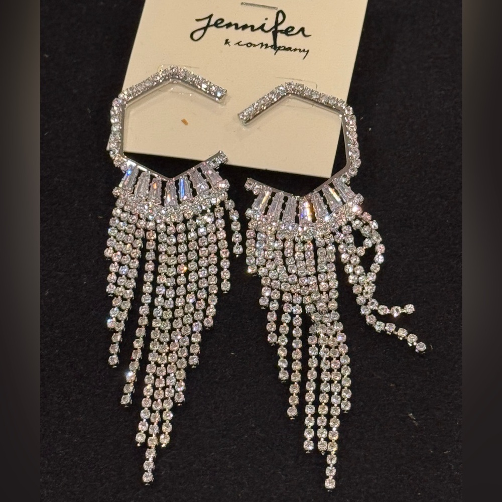 Jennifer & Company Silver Crystal Fringe Earrings Glam Boutique